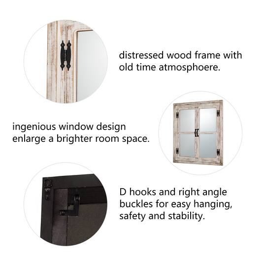 Glitzhome® 31.5" Washed White Wooden Farmhouse Square Windowpane Wall Mirror